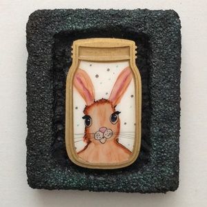 Bunny Rabbit Watercolor Folk Painting by Anita Ray